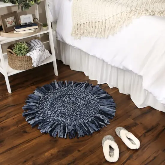DII&reg; Round Rag Rug, 3ft. Blue {5}