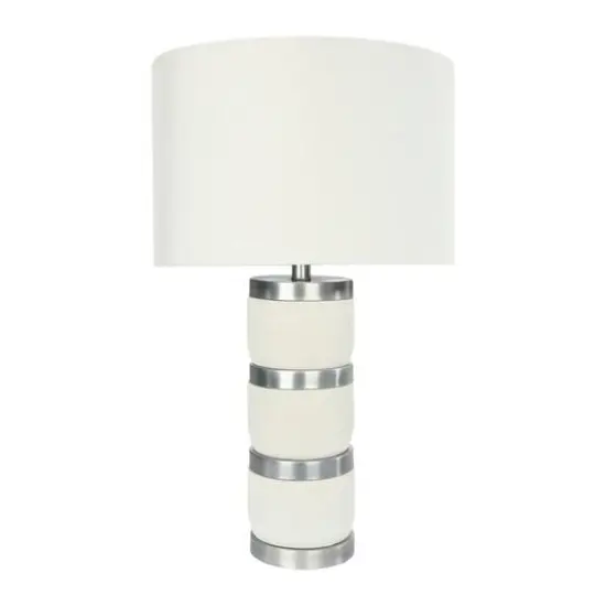 Hello Honey® 24" Raw Concrete White & Silver Table Lamp With Imprinted Diamond Design & Metal Accents {1}