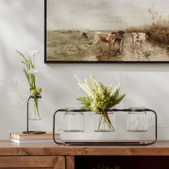 19.75" Glass Bottle Vases in Iron Stand {3}