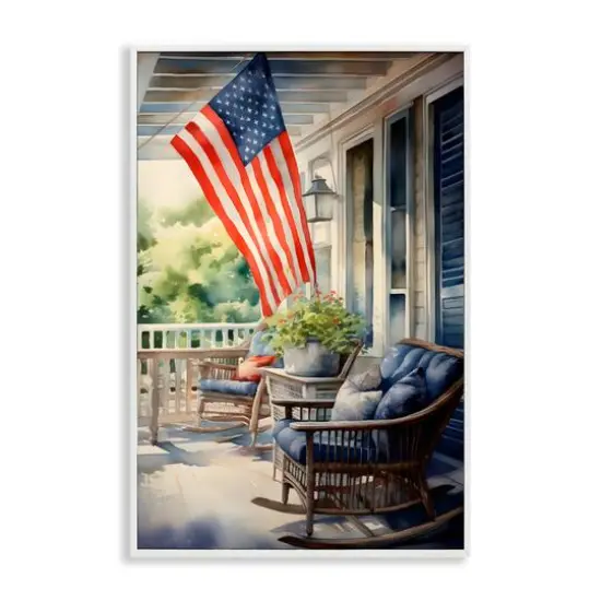 Stupell Industries Porch with American Flag Framed Giclee Art White {1}