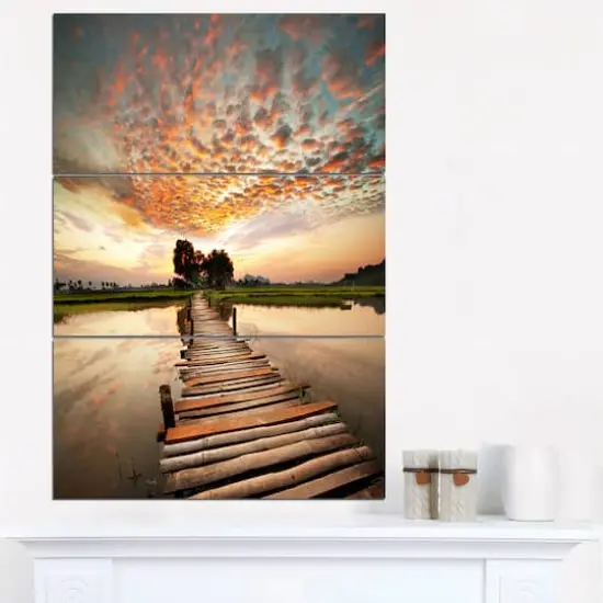 Designart - Makeshift Wooden Pier Over River - Sea Bridge Canvas Art Print {4}