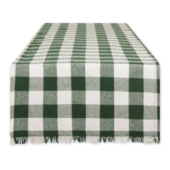 DII® 108" Heavyweight Check Fringed Table Runner Bark Brown {2}