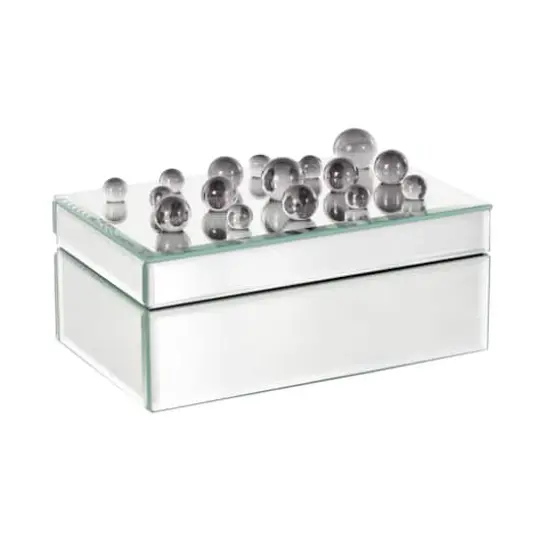 8.25" x 5" x 4.5" Silver Glass Mirrored Decorative Jewelry Box with Black Bubble Textured Balls {9}
