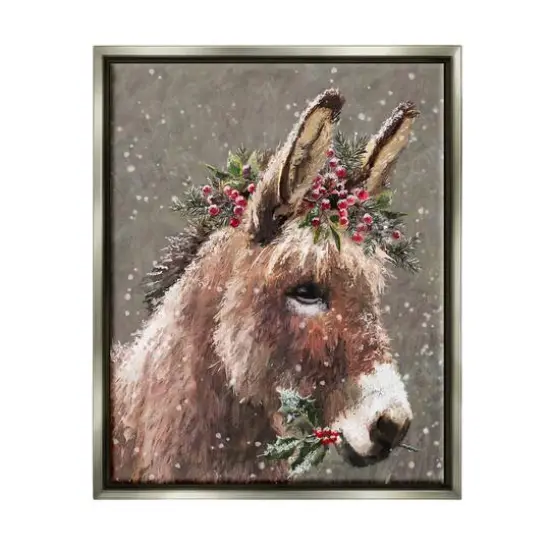 Stupell Industries Winter Donkey Snow Falling Framed Floater Canvas Wall Art Gray {1}