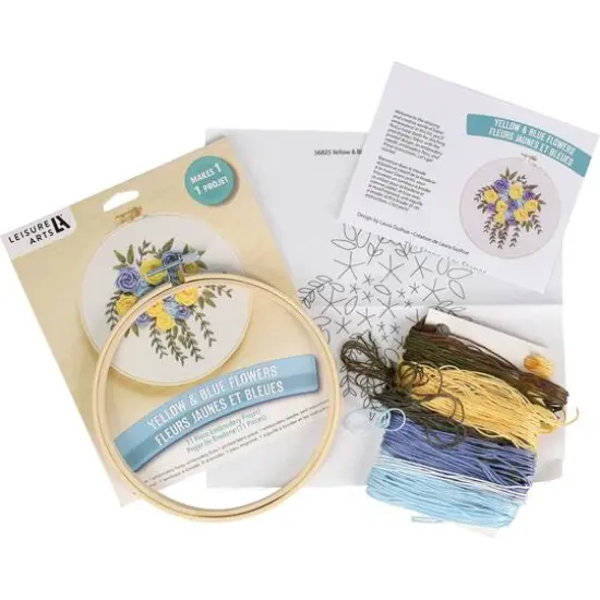 Leisure Arts&reg; 6" Yellow & Blue Flowers Embroidery Kit {4}