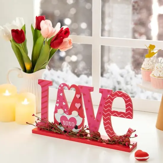 Glitzhome&reg; 14.25" Valentine's LOVE Wooden Gnome Table Decor {4}