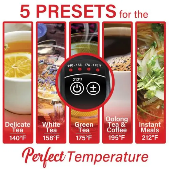 Brentwood 1.79qt. 1,500 Watt Cordless Digital Stainless Steel Kettle With 5 Temperature Presets & Swivel Base {9}