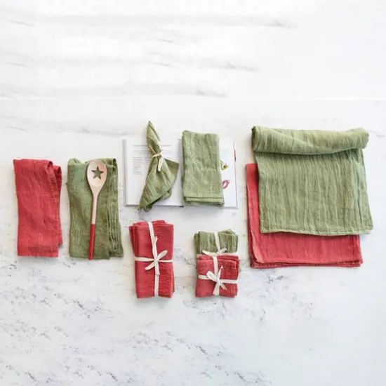 Hello Honey® Large Green Stonewashed Linen Cocktail Napkin Set {3}