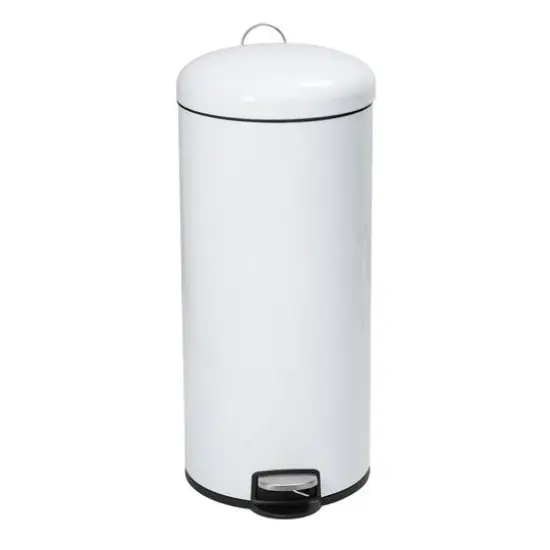 Honey Can Do White Retro Metal Kitchen Step Trash Can with Lid {7}