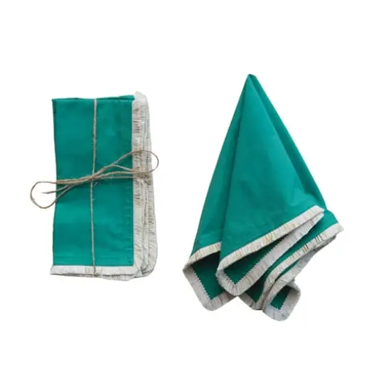 Hello Honey® 18" Green Elegant Embroidered Fringe Cotton Napkin, 4ct. {1}