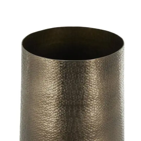 23.5" Brass Aluminum Metal Geometric Textured Wide Floor Vase with Elevated Base {6}