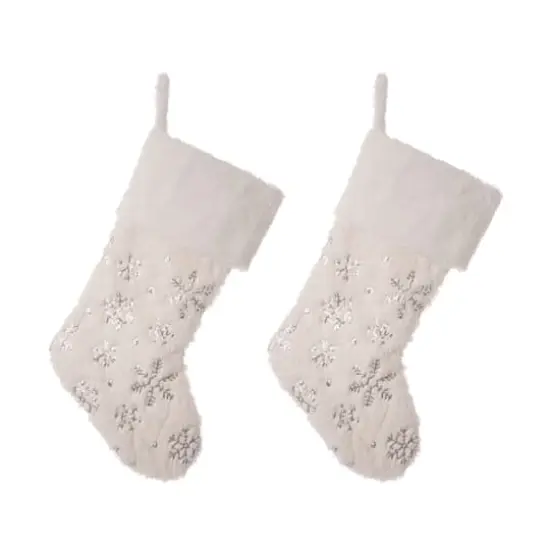 Glitzhome&reg; 21" White Plush with Snowflake Christmas Stocking, 2ct. {1}