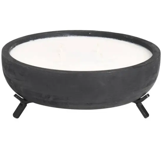 40oz. Sauvignon Blanc Scented White 4 Wick Candle in Black Wood Bowl with Metal Tripod Stand {1}