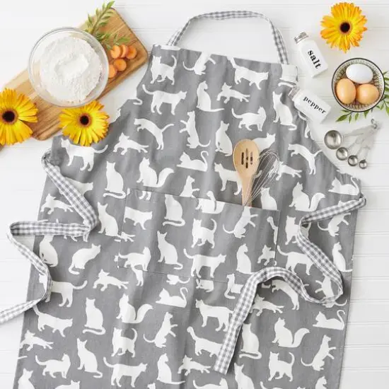 DII&reg; Cat Print Chef Apron Gray {7}