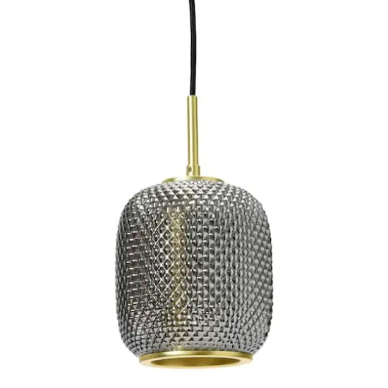 Hello Honey® Smoked Embossed Glass Shade Pendant Lamp with Brass Accents {1}