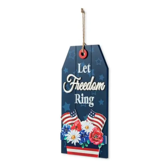 Glitzhome&reg; 15.75" Let Freedom Ring Sign Door Hanger {7}