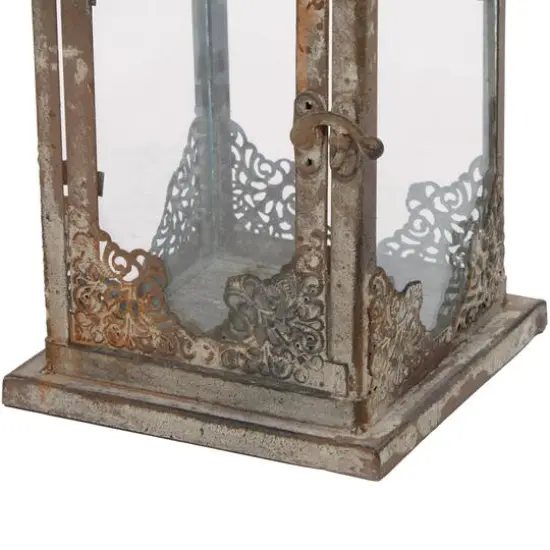 13" Gray Iron Vintage Candle Holder Lantern {5}