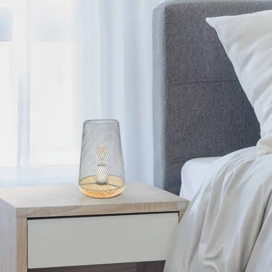 Simple Designs 9" Wired Mesh Uplight Table Lamp Gray/Natural {6}