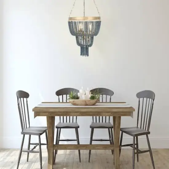 Hello Honey&reg; 25.5" Iron Pendant Light With Blue Wood Beads {5}