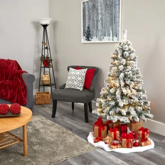 4ft. Pre-Lit Flocked West Virginia Fir Artificial Christmas Tree, Clear LED Lights {7}