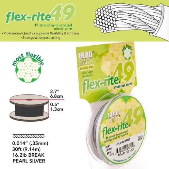 The Beadsmith&reg; Flex-rite&reg; 0.014" Pearl Silver 49 Strand Wire, 30ft. {6}
