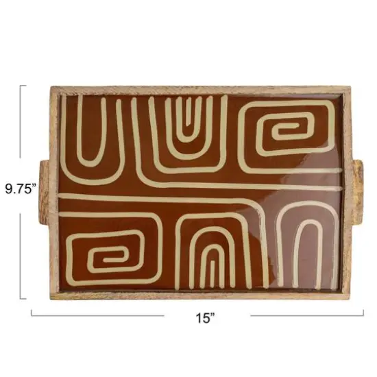 Hello Honey&reg; 15" Multicolor Abstract Elegance Mango Wood Tray {11}