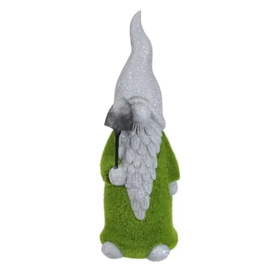 13.5" Faux Moss Covered Gnome with Shovel Outdoor Garden Statue {1}