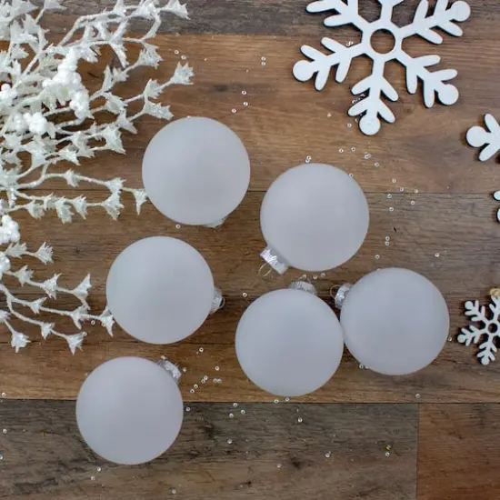 6ct. 3.25" Matte Frosted White Glass Ball Ornaments {3}
