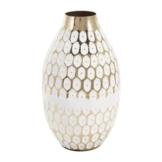 10" Gold Metal Geometric Geometric Dot Vase with White Accents {8}