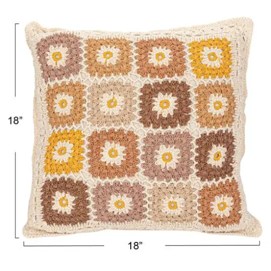 Hello Honey&reg; 18" Multicolor Block Pattern Crocheted Square Pillow {5}