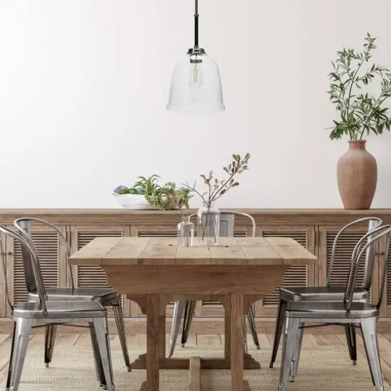 Hello Honey® Robert Stevenson Lighting Landry 11" Black & Nickel Seedy Glass & Metal Ceiling Light {6}