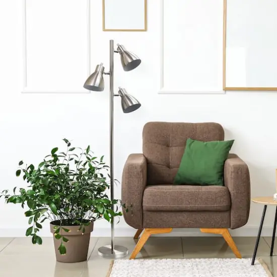 Creekwood Home Essentix 64" 3 Light Metal Tree Floor Lamp Brushed Nickel {6}