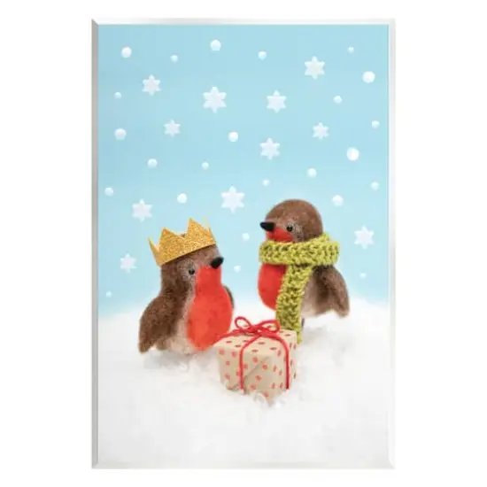 Stupell Industries Birds Gift Giving Christmas Snow Wall Plaque Art {1}