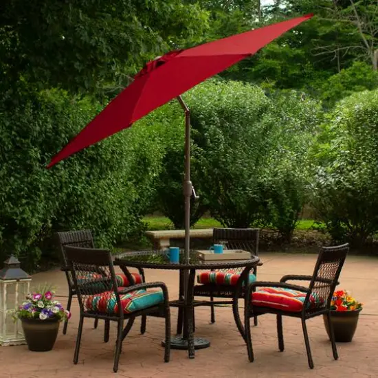 9ft. Outdoor Patio Market Umbrella with Hand Crank & Tilt Red/Brown {4}