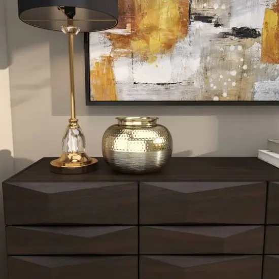 7" Gold Aluminum Brushed Vase with Hammered Top {9}