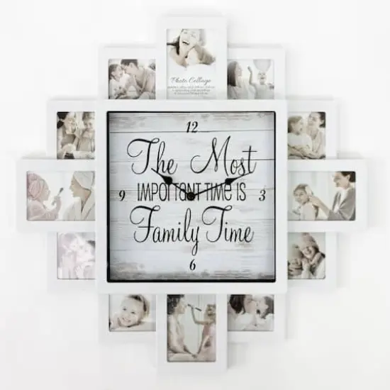 White Farmhouse Shabby-Chic "Family Time" Picture Frame Wall Collage Clock {7}