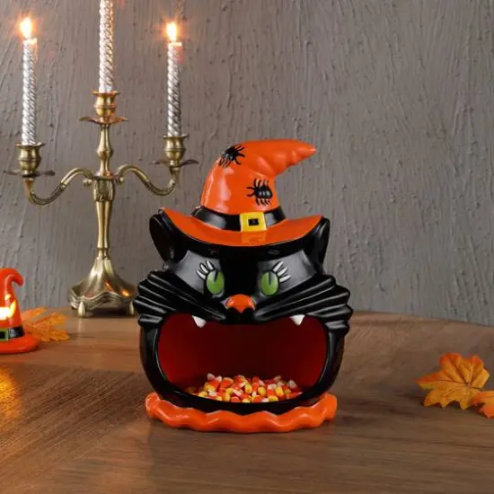 Mr. Halloween 12" Motion Activated Ceramic Black Cat Candy Bowl {3}