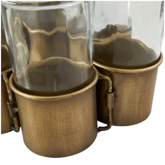 22" Gold Metal Adjustable Bottle Vase with Clear Glass Bottles {8}