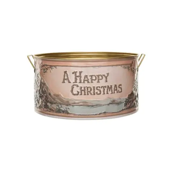 Hello Honey® 15" A Happy Christmas Embossed Metal Bucket with Handles {1}