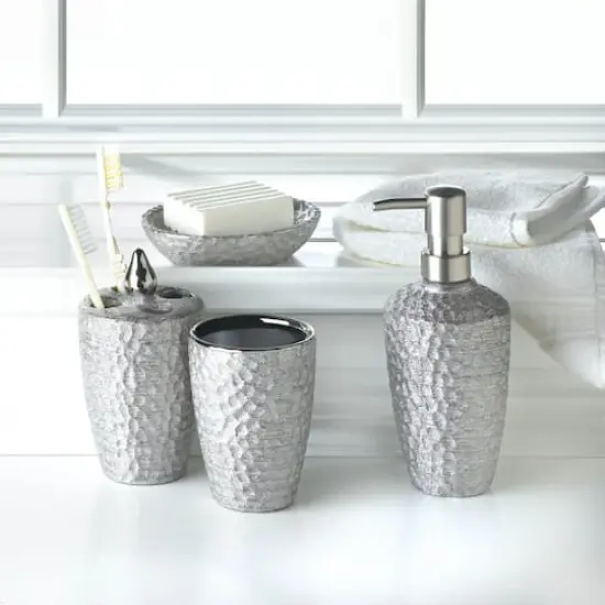 Hammered Silver Texture Bath Accessories Set {3}