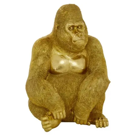 15" Gold Traditional Gorilla Sculpture {3}