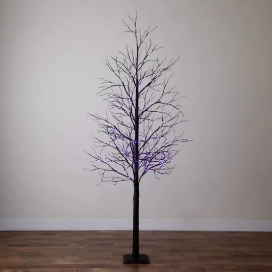 8ft. Pre-Lit Halloween Black Twig Artificial Tree with 510 Orange & Purple LED Lights {14}