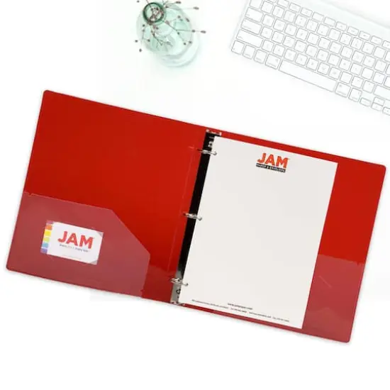 JAM Paper 1.5" Glass Twill Plastic 3-Ring Binder Red {7}