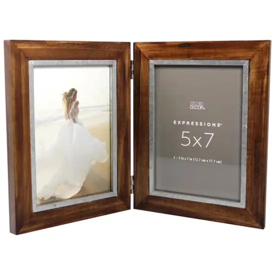 Expressions™ 2 Opening 5" x 7" Walnut & Silver Hinged Collage Frame by Studio Décor® {5}