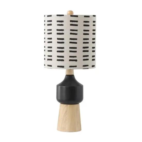 Hello Honey&reg; Wood & Ceramic Table Lamp with Linen Mudcloth Pattern Shade {1}