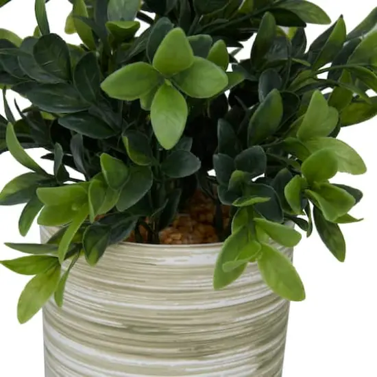 11" Green Faux Foliage Eucalyptus Artificial Plant with Patterned Porcelain Pot {4}