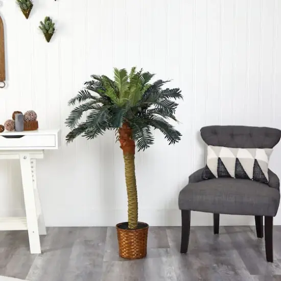 4ft. Sago Silk Palm Tree in Wicker Basket Pot {5}