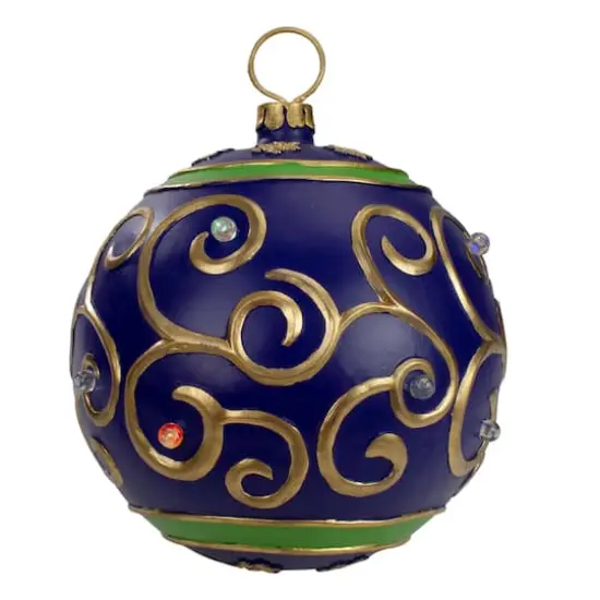 12" Blue and Gold Painted Large LED Ball Ornament {3}