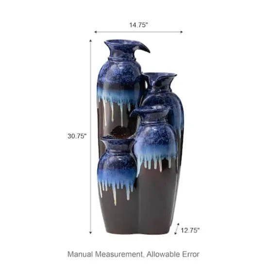 Glitzhome&reg; 30.75" 4-Tier LED Reactive Glaze Ceramic Vase Outdoor Floor Fountain Cobalt Blue and Brown {9}