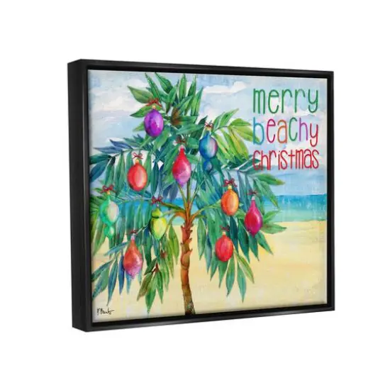 Stupell Industries Merry Beachy Christmas Holiday Palm Framed Floater Canvas Wall Art {4}
